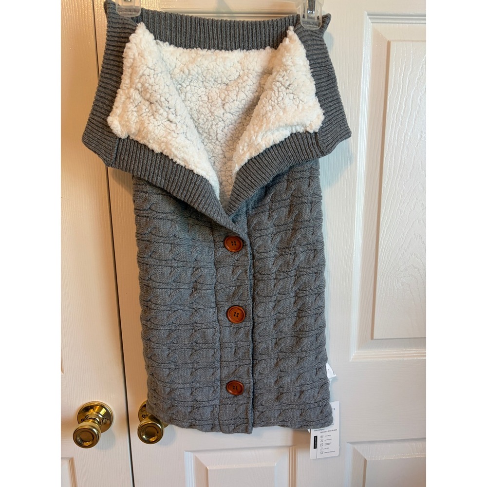 XMWEALTHY Baby Cable Knit Sherpa Lined Swaddle Blanket Sleep Sack Gray NWT